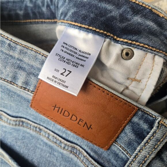 Hidden Los Angeles Blue Jeans Super High Waisted Skinny Frayed Hem Side Slit 27 - Picture 4 of 12